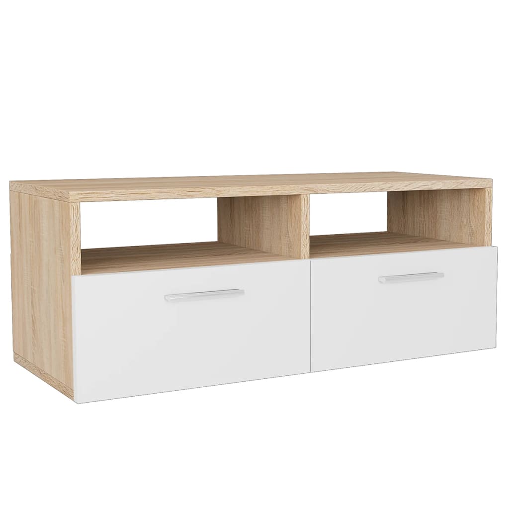 Tv-Meubels 95X35X36 Cm Spaanplaat Kleurig En St Eiken en wit