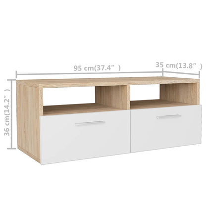 Tv-Meubels 95X35X36 Cm Spaanplaat Kleurig En St Eiken en wit