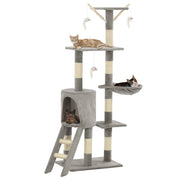 Cat scratching post with sisal scratching posts 138 cm paw prints grey
