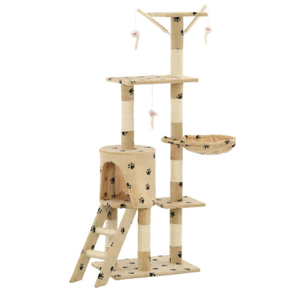 Kattenkrabpaal met sisal krabpalen 138 cm pootafdrukken beige Beige met pootafdrukken