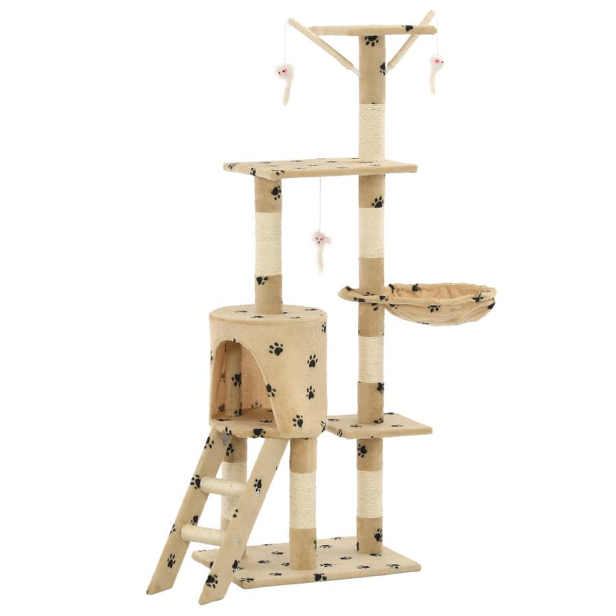 Kattenkrabpaal met sisal krabpalen 138 cm pootafdrukken beige Beige met pootafdrukken