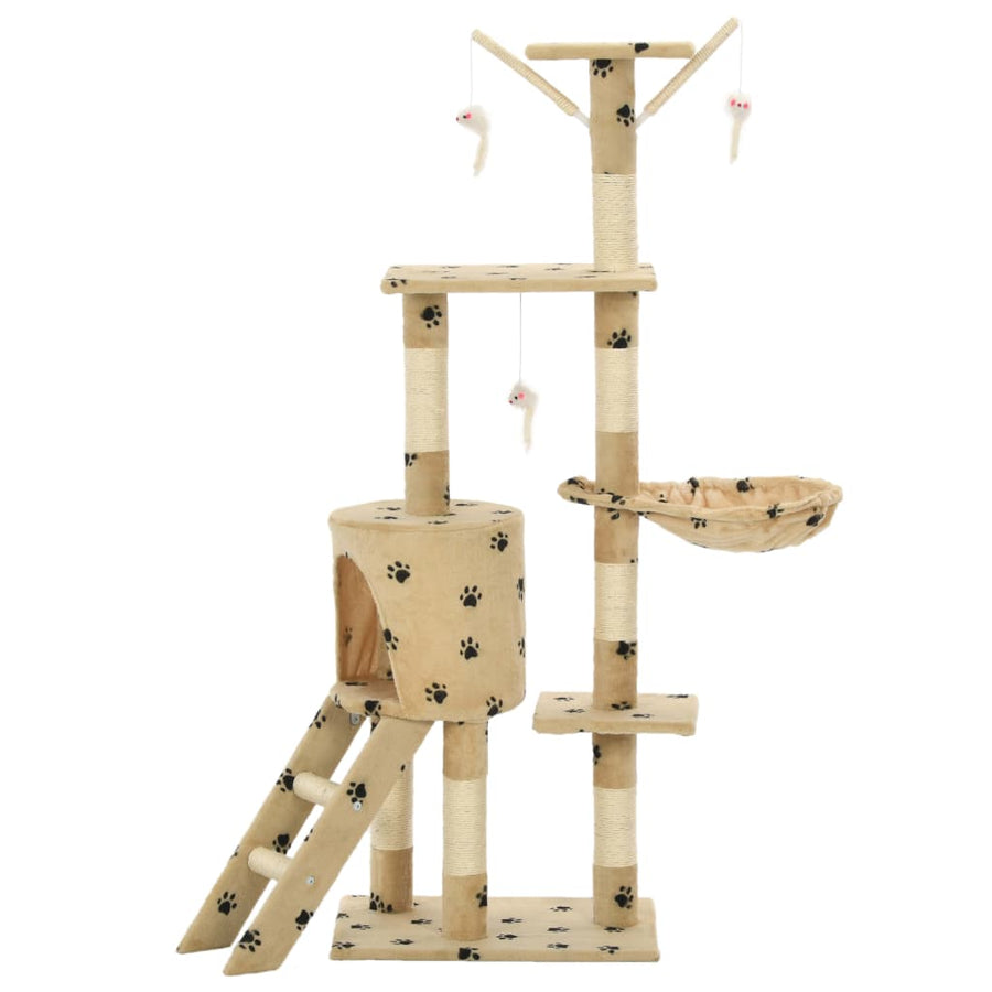 Kattenkrabpaal met sisal krabpalen 138 cm pootafdrukken beige Beige met pootafdrukken