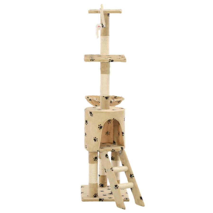 Kattenkrabpaal met sisal krabpalen 138 cm pootafdrukken beige Beige met pootafdrukken