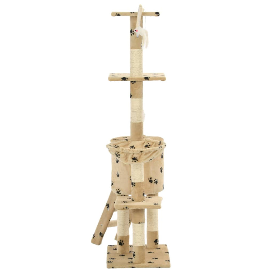 Kattenkrabpaal met sisal krabpalen 138 cm pootafdrukken beige Beige met pootafdrukken