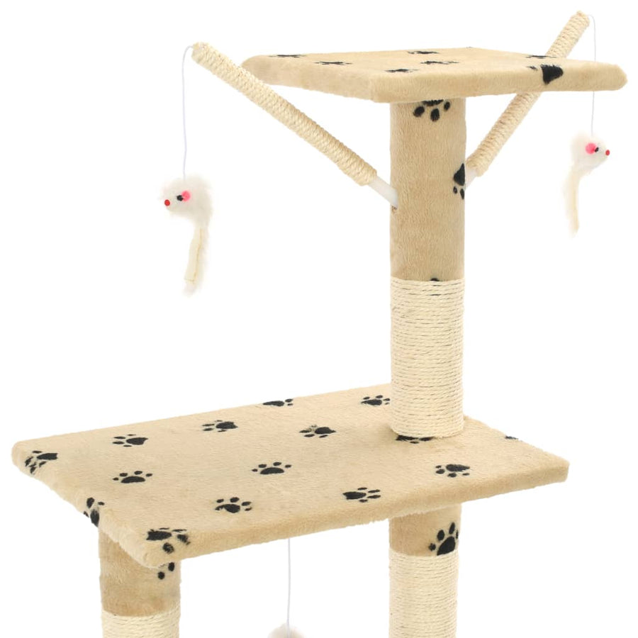 Kattenkrabpaal met sisal krabpalen 138 cm pootafdrukken beige Beige met pootafdrukken