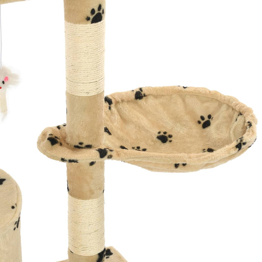 Kattenkrabpaal met sisal krabpalen 138 cm pootafdrukken beige Beige met pootafdrukken