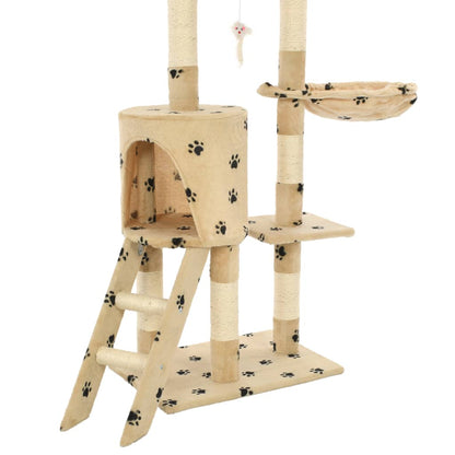 Kattenkrabpaal met sisal krabpalen 138 cm pootafdrukken beige Beige met pootafdrukken