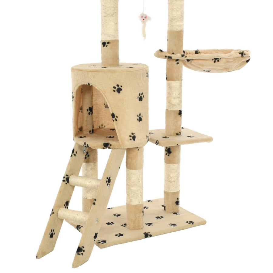 Kattenkrabpaal met sisal krabpalen 138 cm pootafdrukken beige Beige met pootafdrukken