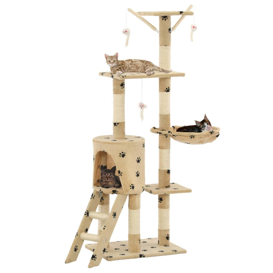 Kattenkrabpaal met sisal krabpalen 138 cm pootafdrukken beige Beige met pootafdrukken