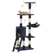 Cat scratching post with sisal scratching poles 138 cm dark blue