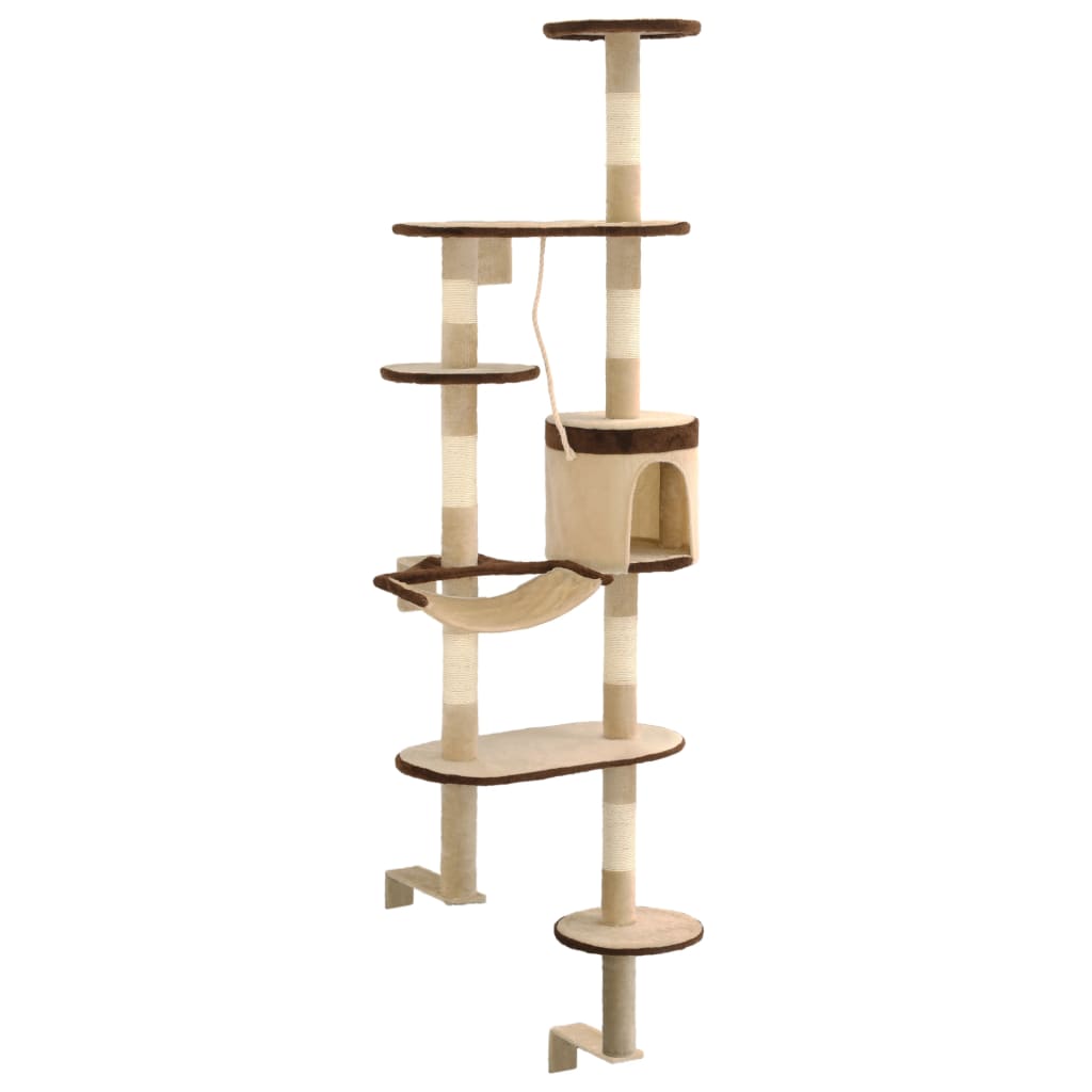 Kattenkrabpaal Met Krabpalen Wandmontage 194 Cm Beige en bruin