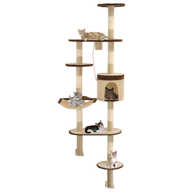 Kattenkrabpaal Met Krabpalen Wandmontage 194 Cm Beige en bruin