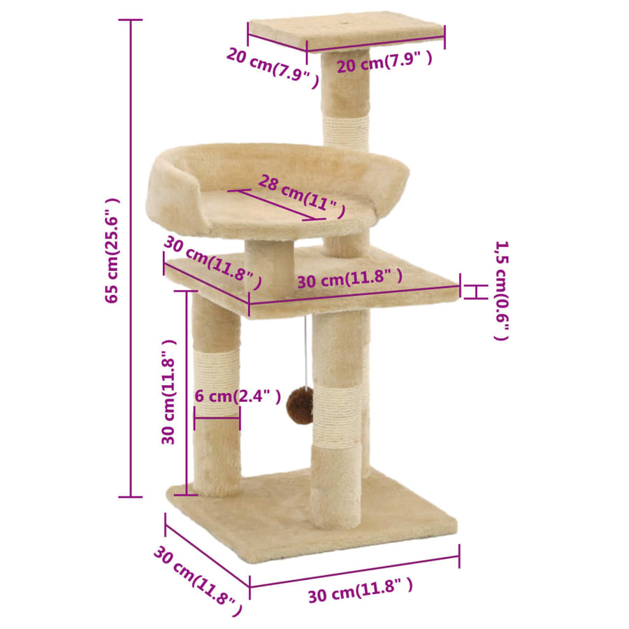 Kattenkrabpaal met sisal krabpalen 65 cm beige Geel