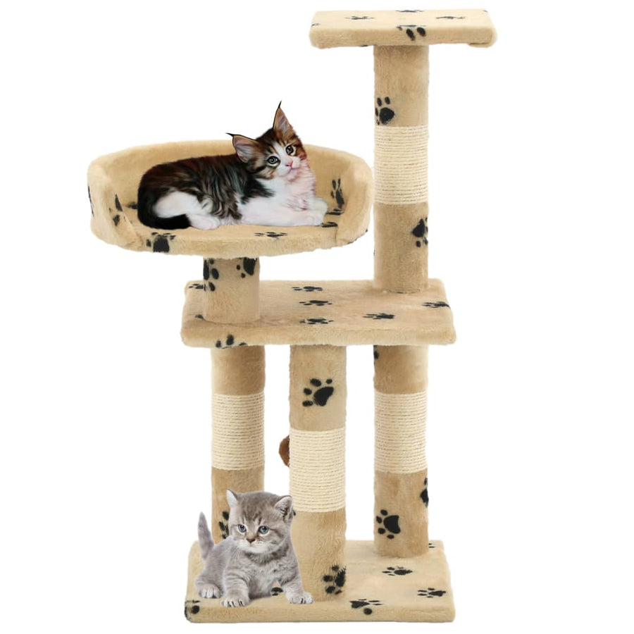 Kattenkrabpaal met sisal krabpalen 65 cm pootafdrukken beige Geel met pootafdrukken
