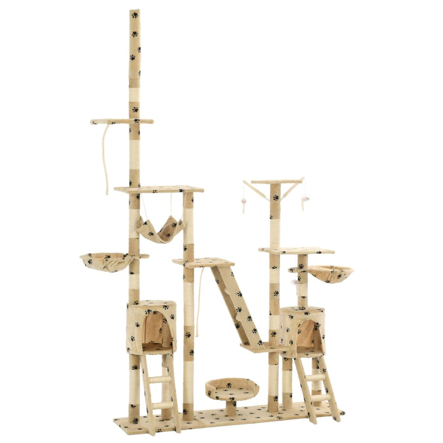 Kattenpaal met sisal krabpalen 230-250 cm pootafdrukken beige Beige met pootafdrukken