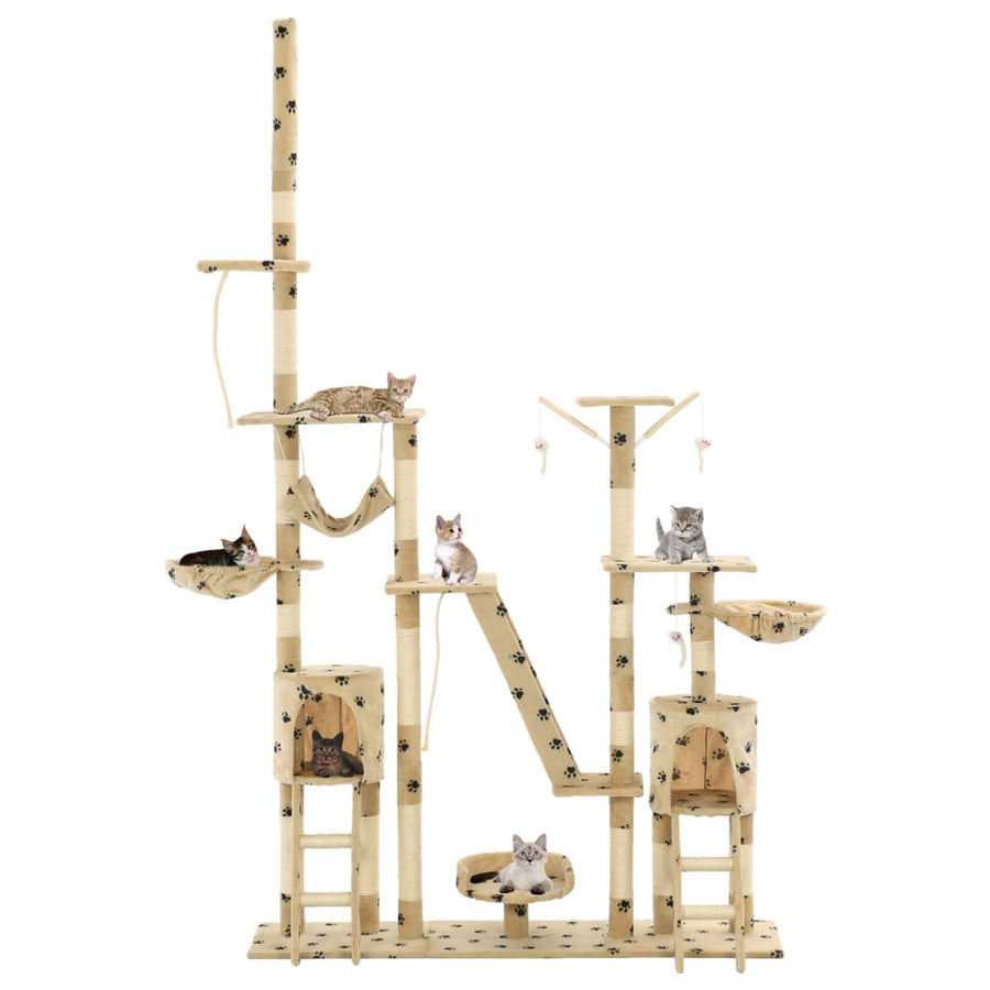 Kattenpaal met sisal krabpalen 230-250 cm pootafdrukken beige Beige met pootafdrukken
