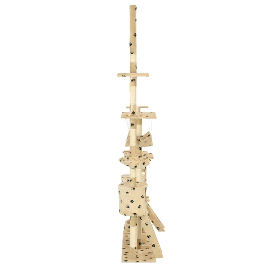Kattenpaal met sisal krabpalen 230-250 cm pootafdrukken beige Beige met pootafdrukken