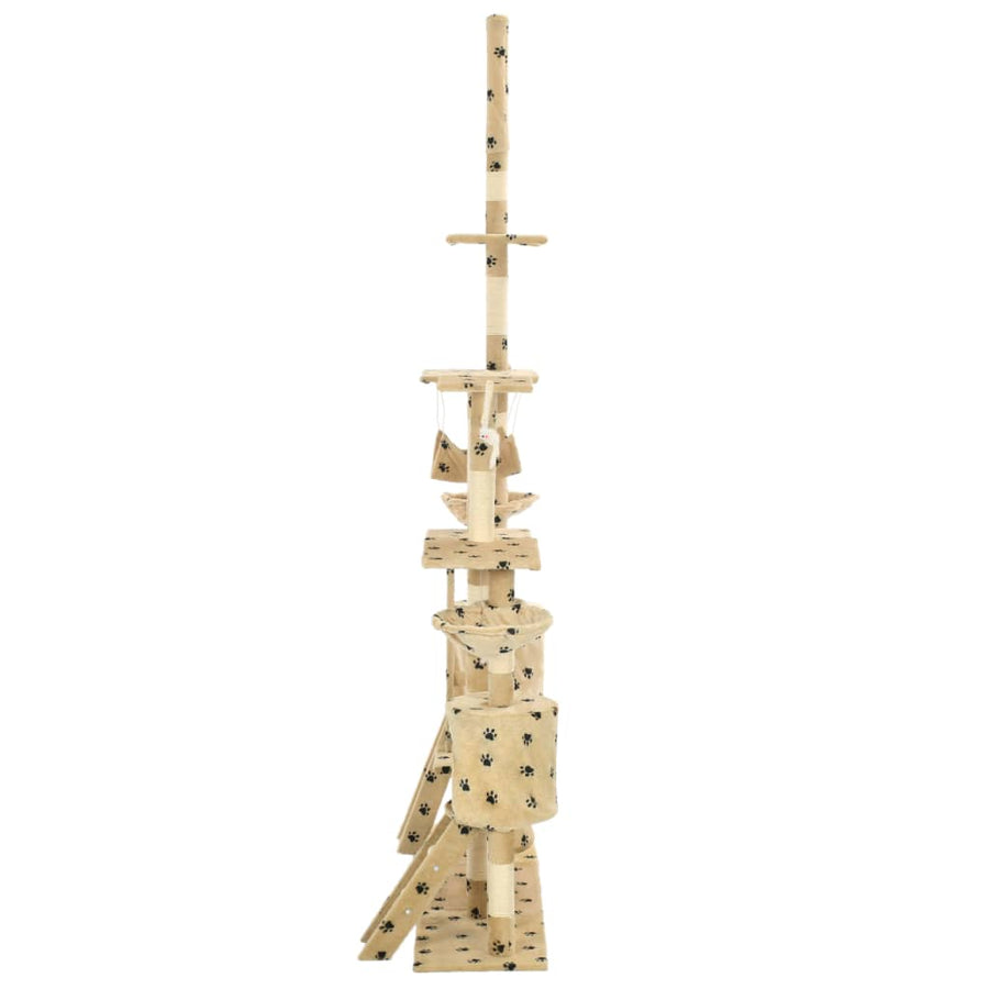 Kattenpaal met sisal krabpalen 230-250 cm pootafdrukken beige Beige met pootafdrukken
