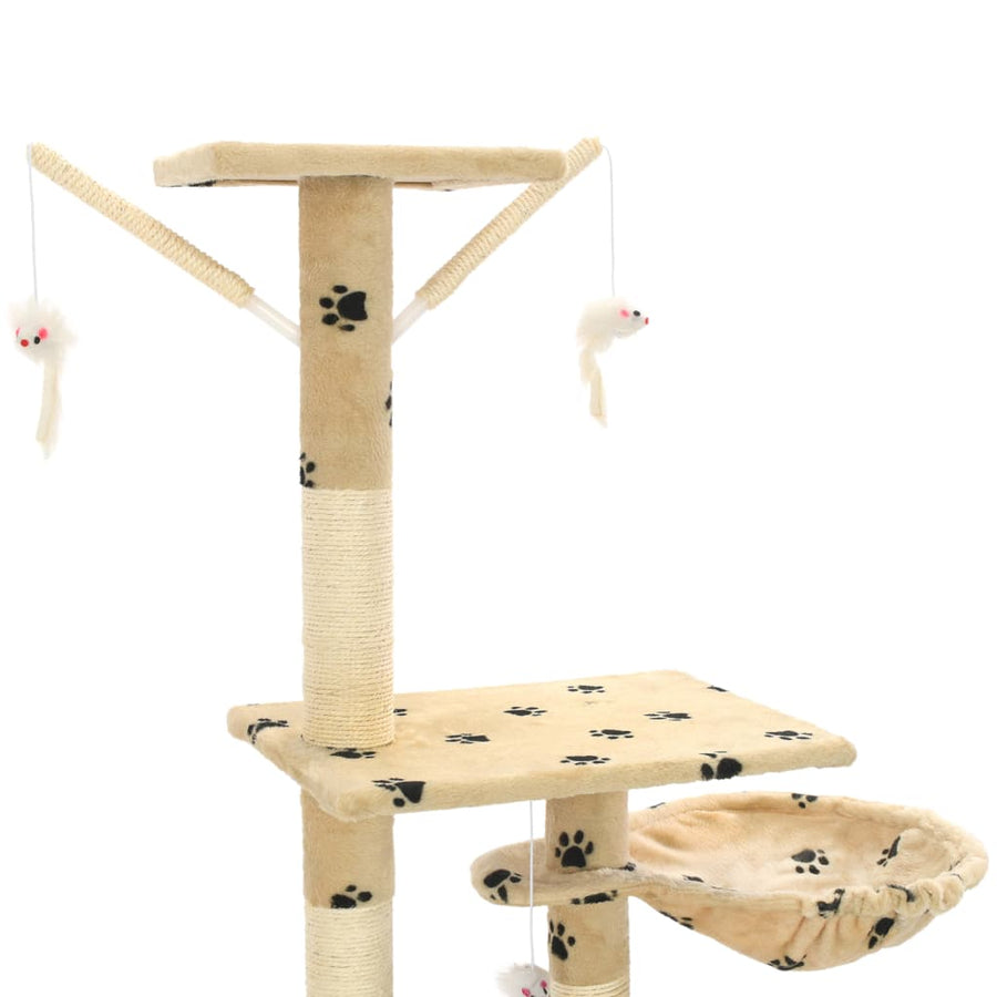 Kattenpaal met sisal krabpalen 230-250 cm pootafdrukken beige Beige met pootafdrukken