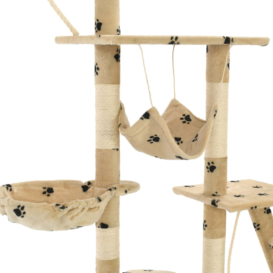 Kattenpaal met sisal krabpalen 230-250 cm pootafdrukken beige Beige met pootafdrukken