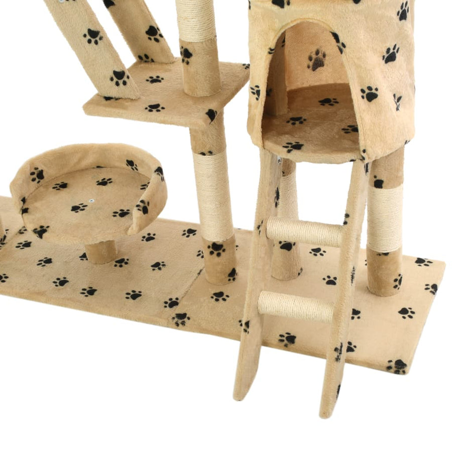 Kattenpaal met sisal krabpalen 230-250 cm pootafdrukken beige Beige met pootafdrukken