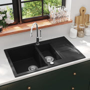 Gootsteen dubbele bak graniet zwart 80x50x30.6 cm