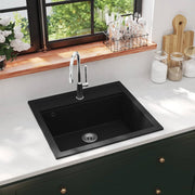 Gootsteen enkele bak graniet zwart 565x510x306 mm