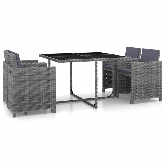 -Delige Tuinset Met Kussens Poly Rattan Grijs