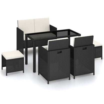 -Delige Tuinset Met Kussens Poly Rattan Zwart en wit