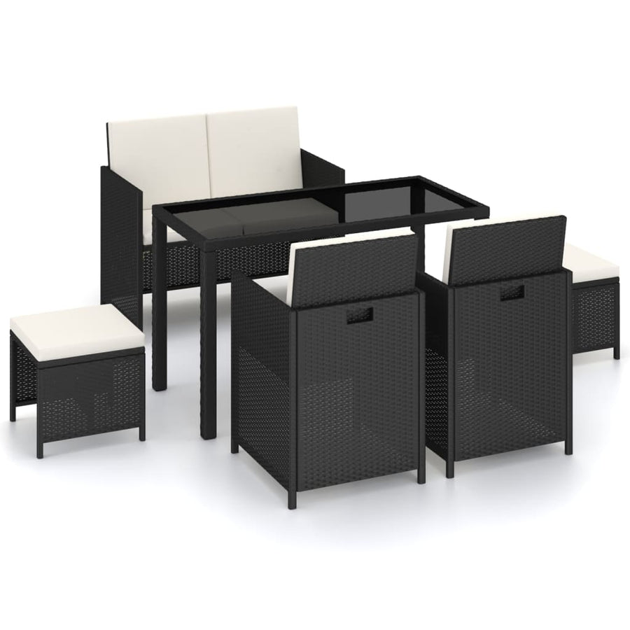 -Delige Tuinset Met Kussens Poly Rattan Zwart en wit