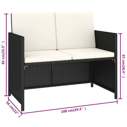 -Delige Tuinset Met Kussens Poly Rattan Zwart en wit
