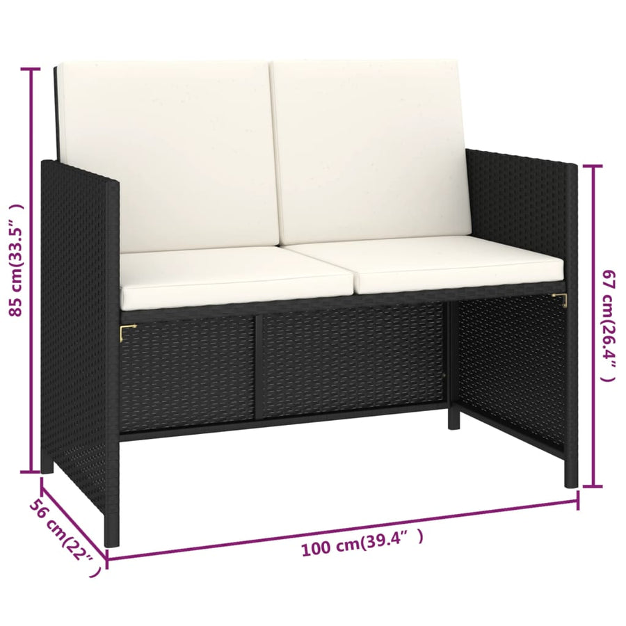 -Delige Tuinset Met Kussens Poly Rattan Zwart en wit