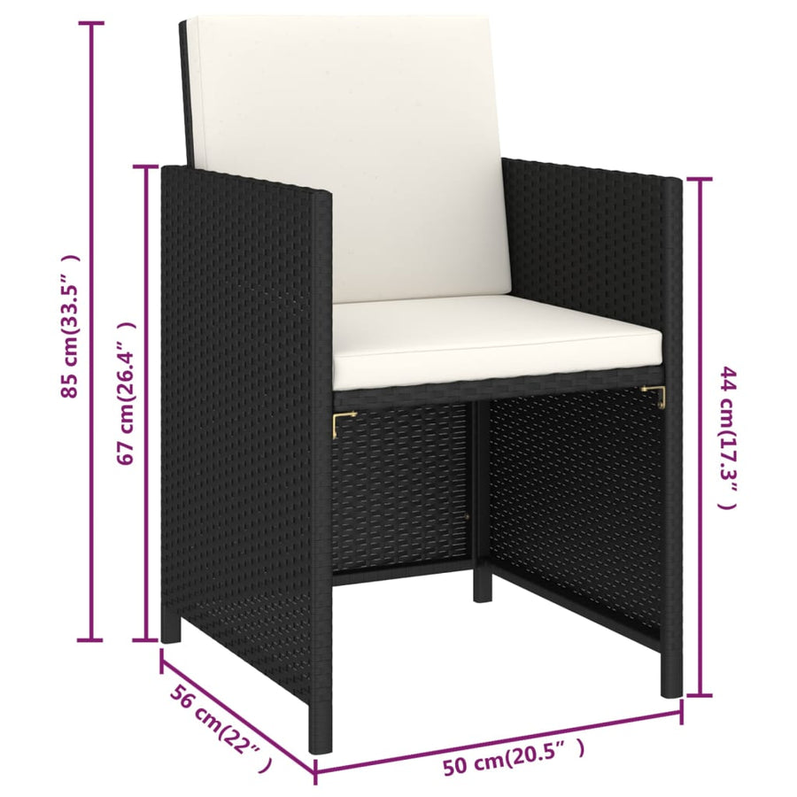-Delige Tuinset Met Kussens Poly Rattan Zwart en wit