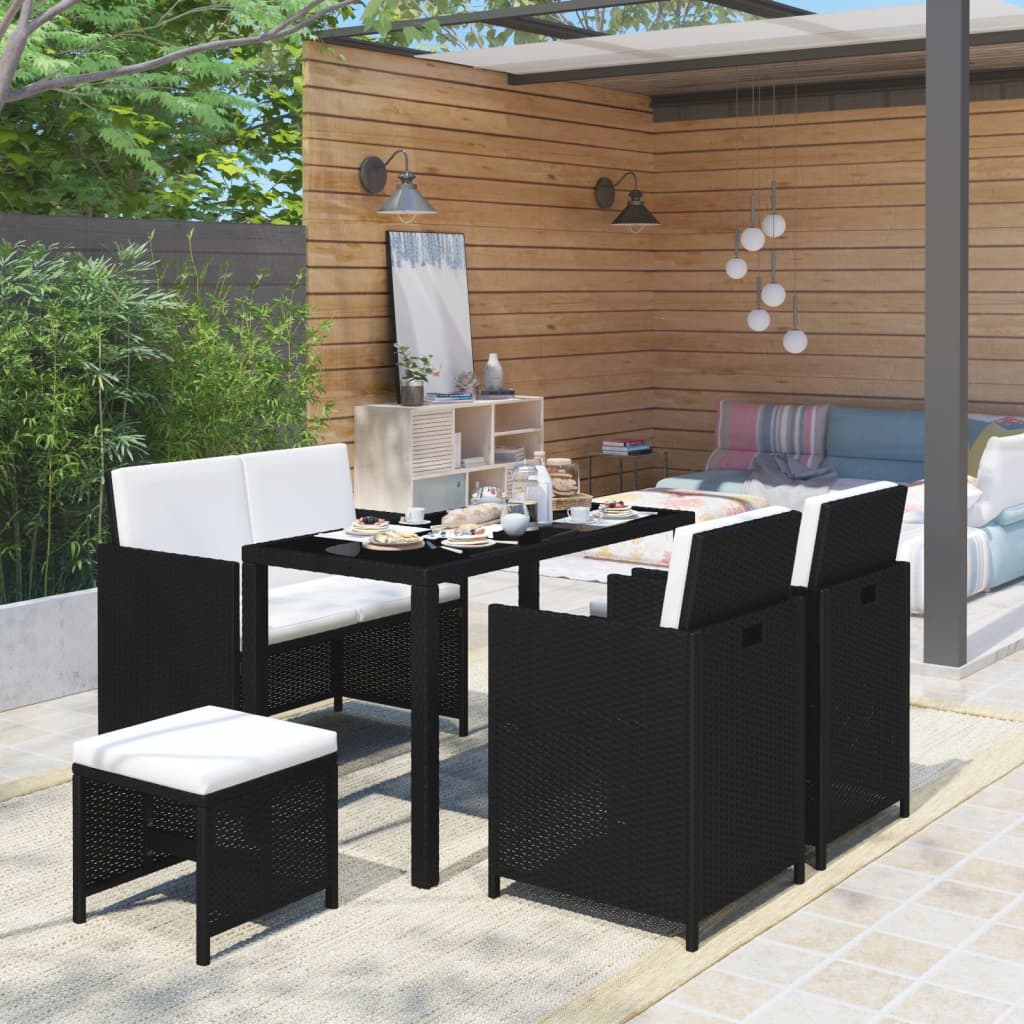 -Delige Tuinset Met Kussens Poly Rattan Zwart en wit