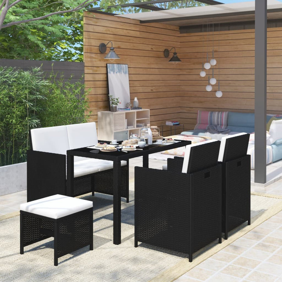 -Delige Tuinset Met Kussens Poly Rattan Zwart en wit
