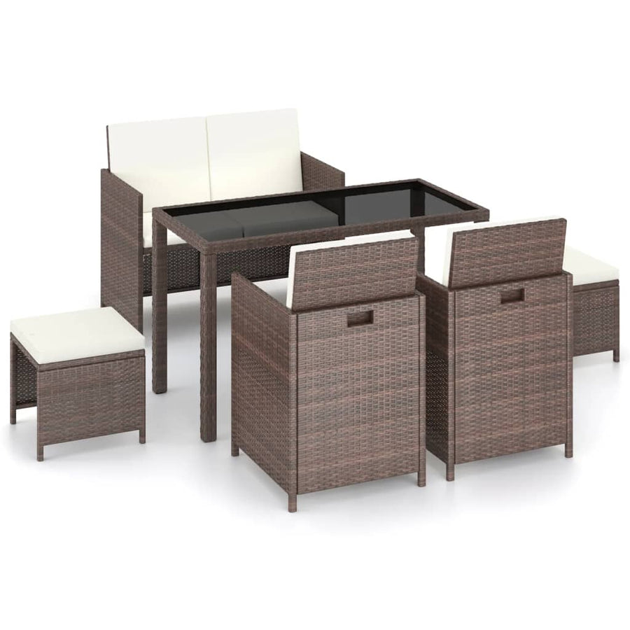 -Delige Tuinset Met Kussens Poly Rattan Bruin