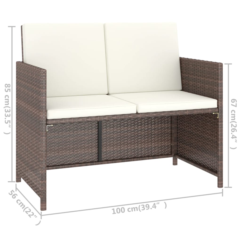 -Delige Tuinset Met Kussens Poly Rattan Bruin