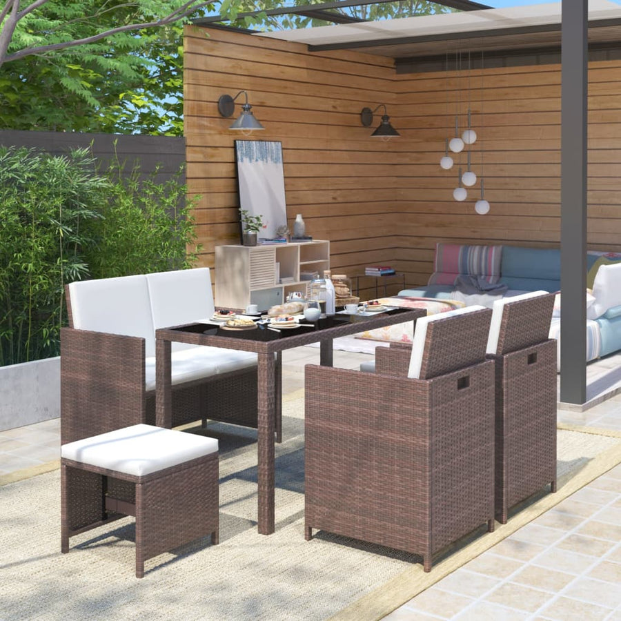 -Delige Tuinset Met Kussens Poly Rattan Bruin