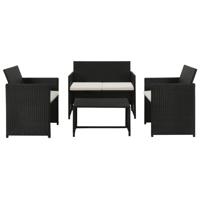 4-Delige Loungeset Met Kussens Poly Rattan Zwart Ja