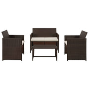 Loungeset poly rattan bruin met kussens