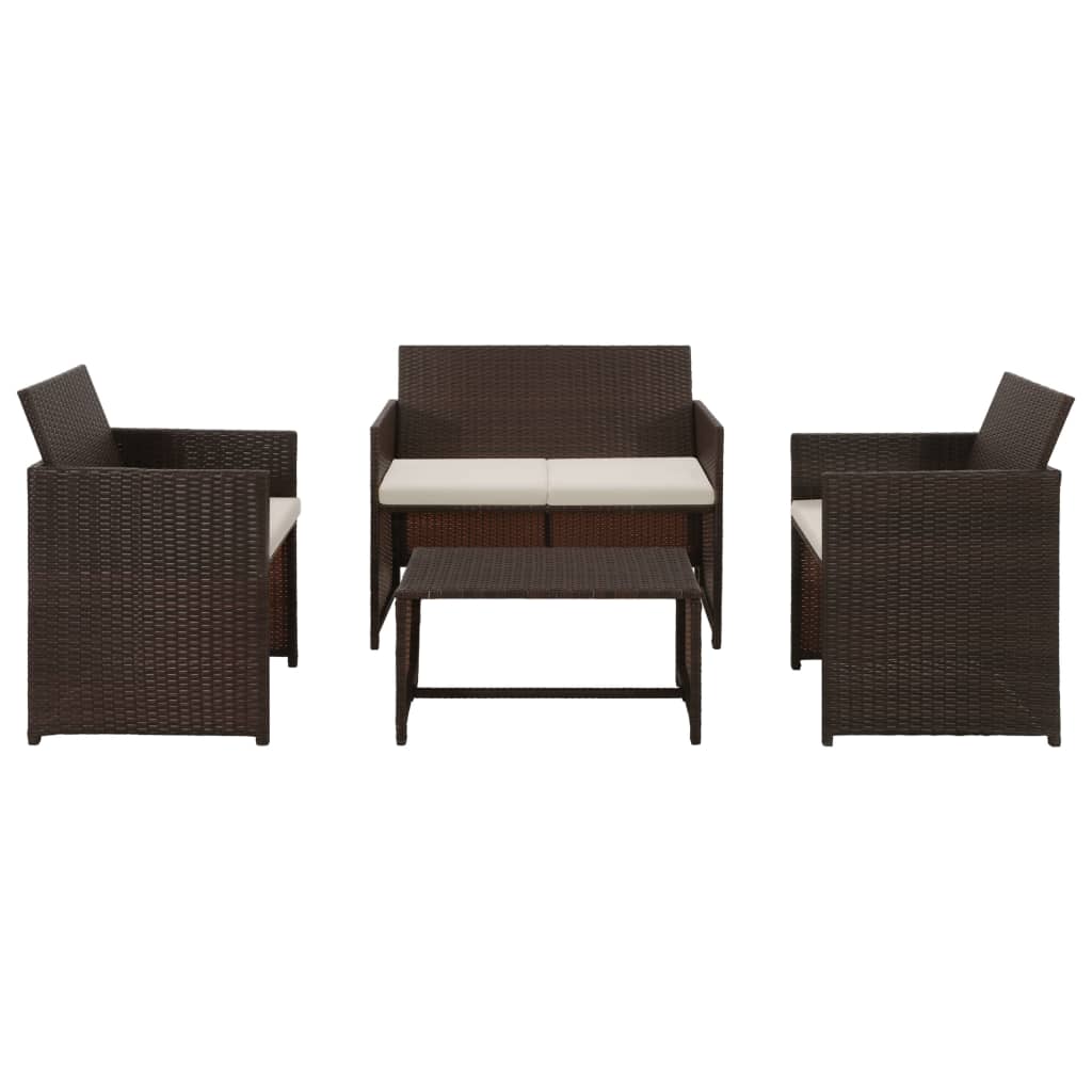 Loungeset Met Kussens Poly Rattan Bruin