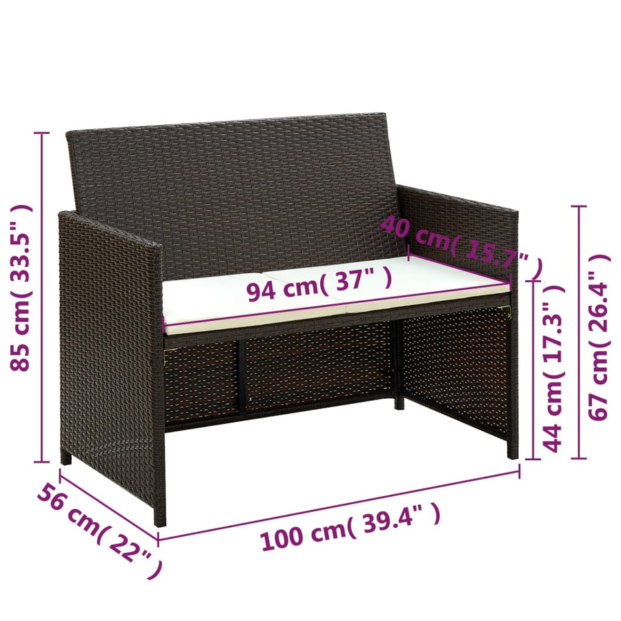 Loungeset Met Kussens Poly Rattan Bruin