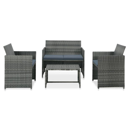 Loungeset Met Kussens Poly Rattan Grijs