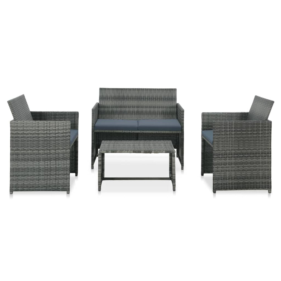 Loungeset Met Kussens Poly Rattan Grijs
