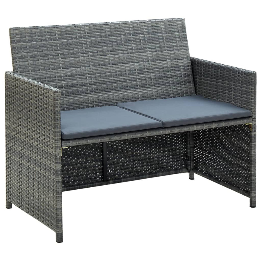 Loungeset Met Kussens Poly Rattan Grijs