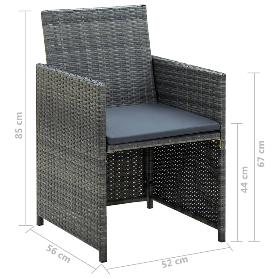 Loungeset Met Kussens Poly Rattan Grijs