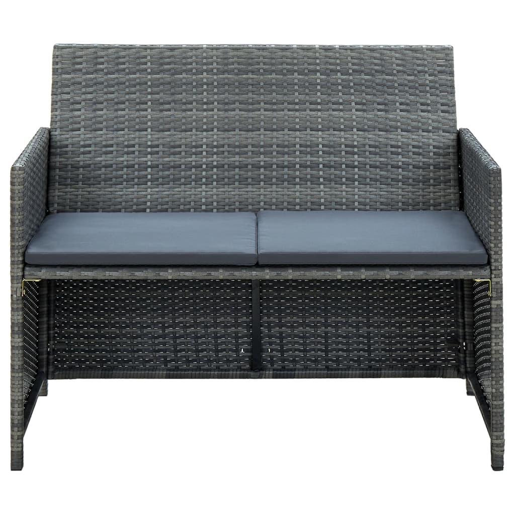 Loungeset Met Kussens Poly Rattan Grijs
