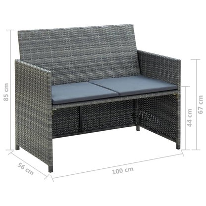 Loungeset Met Kussens Poly Rattan Grijs