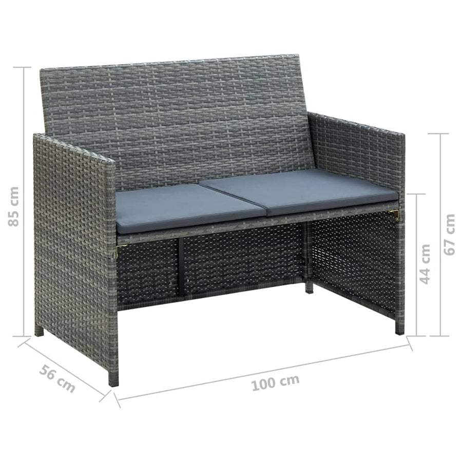 Loungeset Met Kussens Poly Rattan Grijs