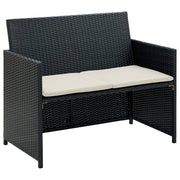 Tuinbank 2-zits poly rattan zwart met kussens